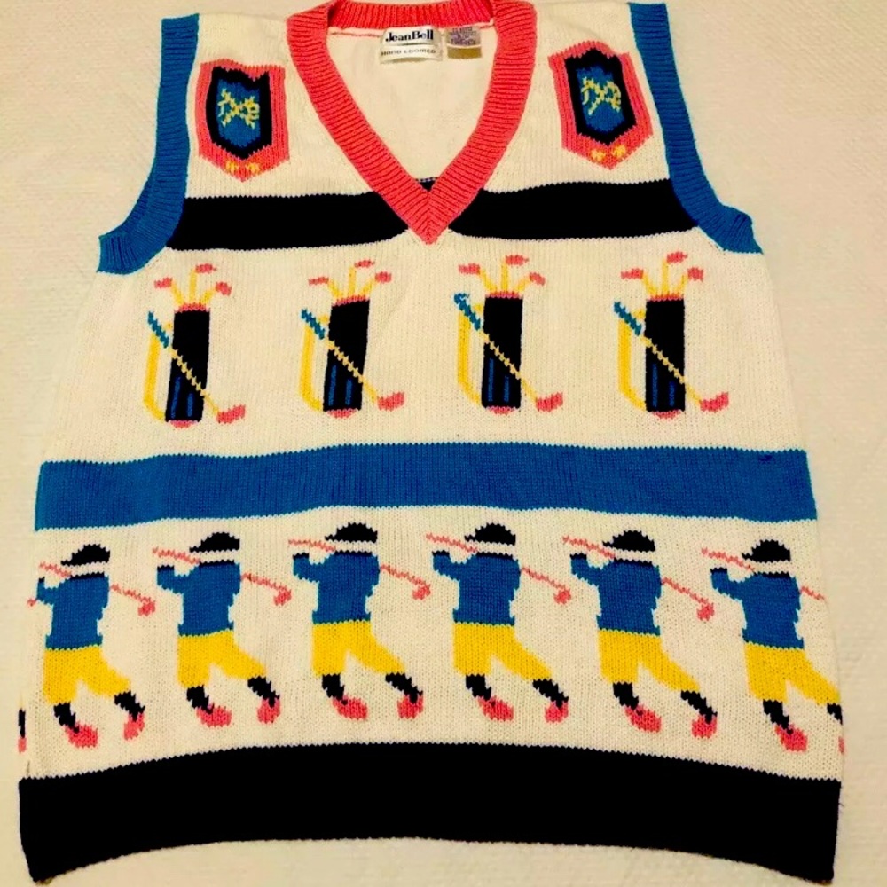 Vintage Womens Sweater Vest Small Golfer Clubs